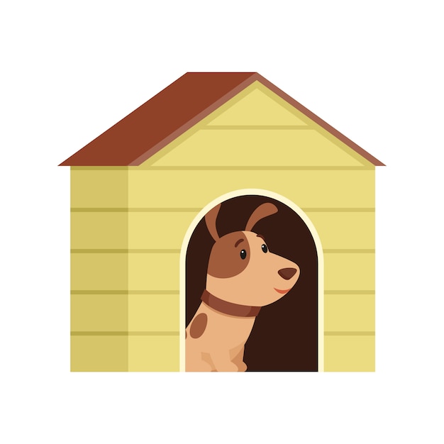 Le chiot est assis dans une niche.