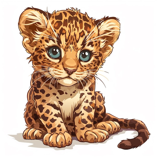 Vecteur un chiot de guépard avec de grands yeux bleus assis illustration vectorielle