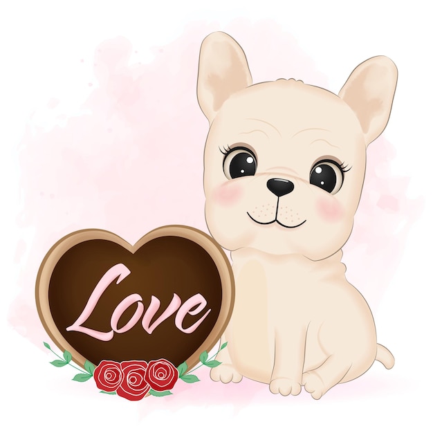 Chiot Mignon Bouledogue Français Et Concept De Saint Valentin Cookie Coeur