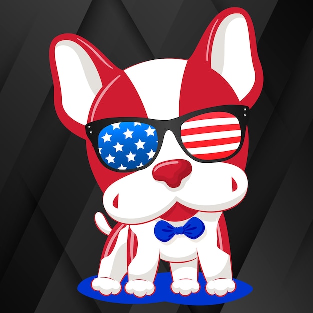 Chiot Mignon Avec Drapeau Américain Modèle De Conception De Lunettes De Soleil Colorées Pour Imprimer T-shirt Affiche De Mode