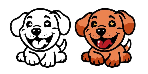 Vecteur un chiot mignon avec un large sourire est le modèle de conception du logo.