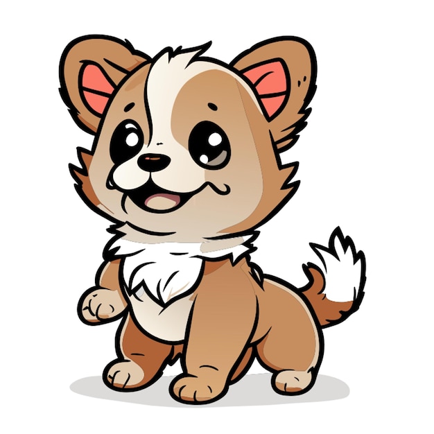 Vecteur chiot mignon sur tout le corps avec siège sur tout le corps en douceur ligne pelucheuse texture en douceur illustration vectorielle