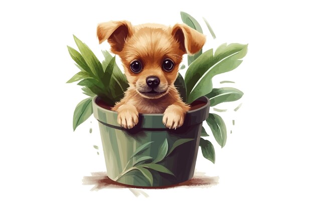 Chiot nouveau-né mignon isolé sur fond Illustration vectorielle de dessin animé