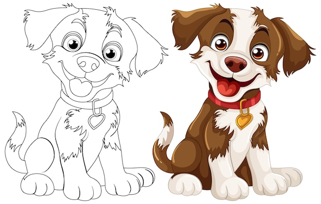 Les chiots ludiques avant et après la coloration