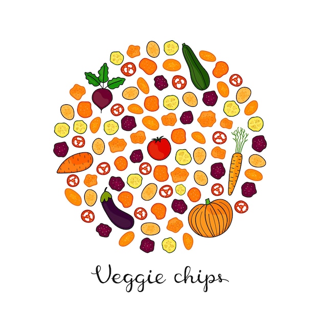 Vecteur chips de légumes doodle en cercle