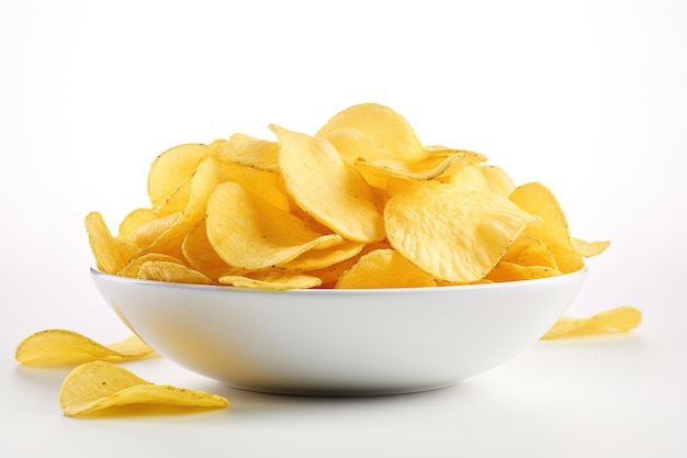 Vecteur des chips de pommes de terre avec des assaisonnements sortent de l'assiette sur un blanc isolé