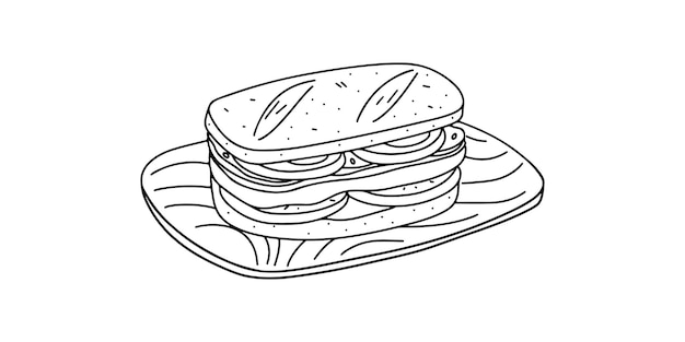 Chivito Dans Un Plat Traditionnel Uruguayen De Style Doodle Dessiné à La Main Avec Laitue Tomate Bacon Boeuf