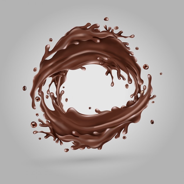 Vecteur chocolat liquide éclabousse cercle sur fond gris