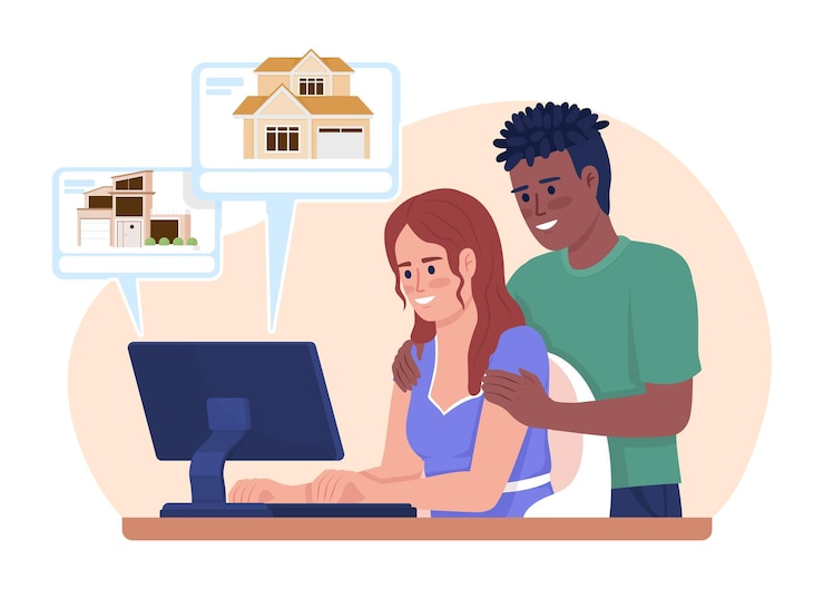 Vecteur choisir l'illustration isolée de vecteur 2d en ligne de l'immobilier