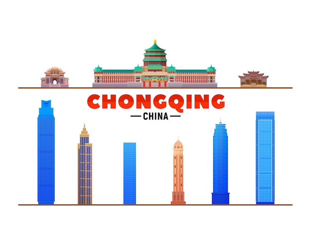 Chongqing Chine Principaux Monuments Sur Fond Blanc Illustration Vectorielle Concept De Voyage D'affaires Et De Tourisme Avec Des Bâtiments Modernes Image Pour Bannière Ou Site Web