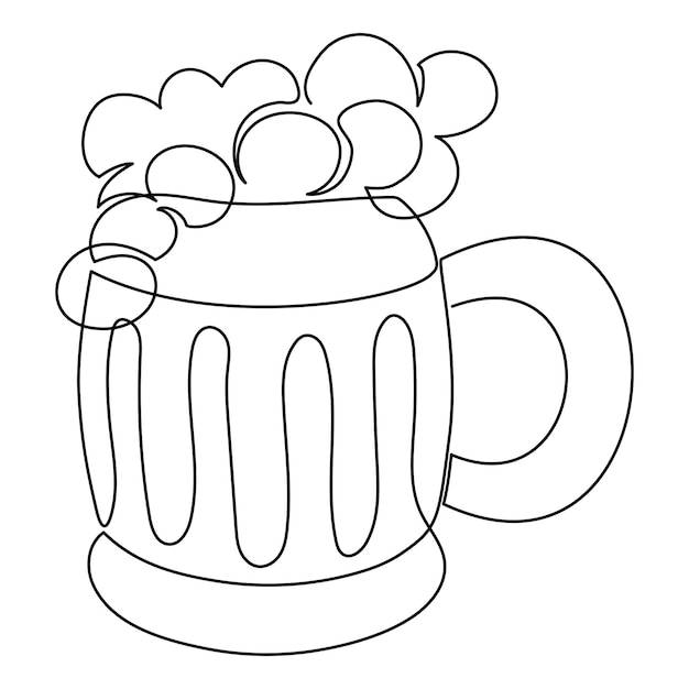 Chope à Biere. Un Dessin Au Trait, Un Dessin Au Trait Continu, Un Design Minimaliste Simple. Trait Modifiable.