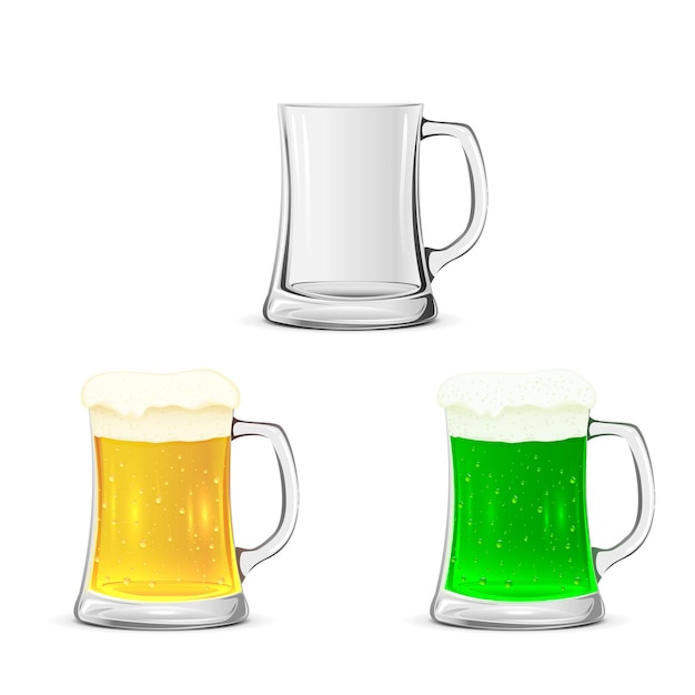 Chope En Verre De Bière Verte Isolé Sur Fond Blanc, Illustration.