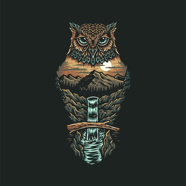 Chouette forêt dessinée à la main