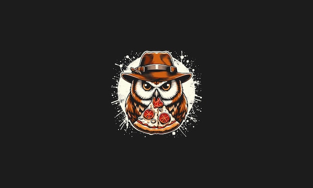 Une Chouette Portant Un Chapeau Mangeant De La Pizza Design De Mascotte Vectorielle