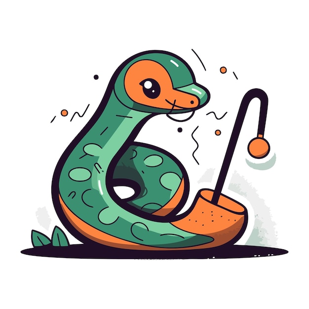 Chouette Serpent Avec Une Canne à Pêche Illustration Vectorielle En Style Dessin Animé