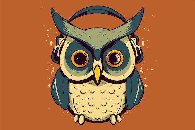 Chouette avec vecteur vintage de casque