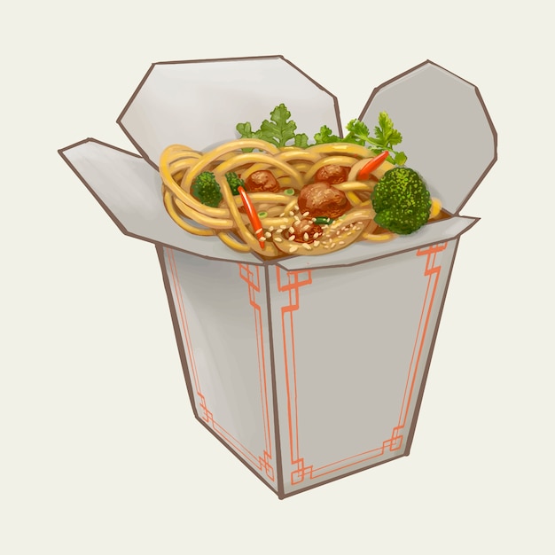 Chow Mein Dans L'illustration De La Boîte De Takeawy