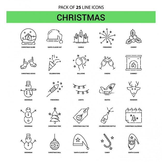 Christmas Line Icon Set - 25 Style De Contour En Pointillé