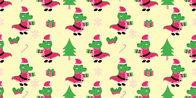 Vecteur christmas sans soudure motif mignon aligator crocodile