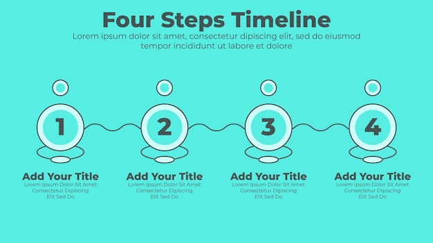 Vecteur chronologie commerciale minimale avec modèle de présentation infographique d'entreprise en 4 étapes ou options