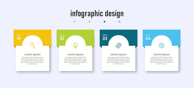 Vecteur la chronologie du modèle d'infographie avec des options en 4 étapes peut être utilisée pour le tableau d'informations du diagramme de flux de travail