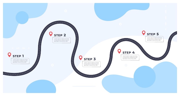 Chronologie de l'exécution du processus sur la route sinueuse Infographies de flux de travail Illustration vectorielle
