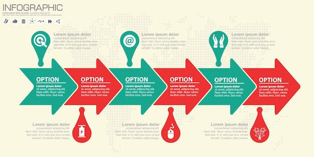 Chronologie Et Flèche Infographique Avec Icône Et Options.