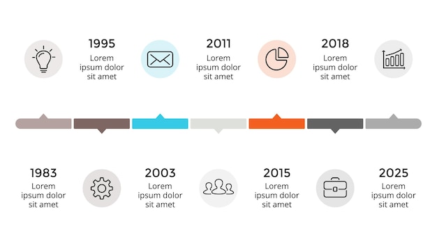 Vecteur chronologie des flèches modèle de diapositive de présentation d'infographie marketing de démarrage d'entreprise 7 étapes