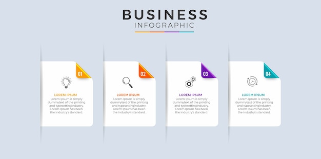 Chronologie infographique avec design plat en 4 étapes