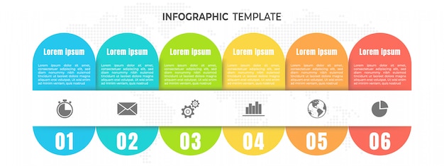Chronologie moderne infographique 6 étapes ou options.