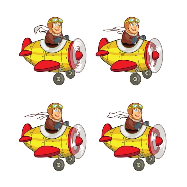 Chubby Pilot Volant Air Plane Dessin Animé Jeu Personnage Animation Sprite