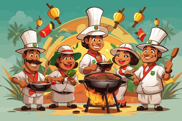 Vecteur le churrasco brésilien au barbecue des amis illustration de dessins animés