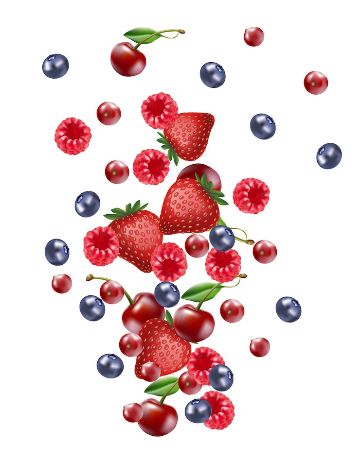 Vecteur chute de bannière de fruits berry mix, isolé sur fond blanc blanc.