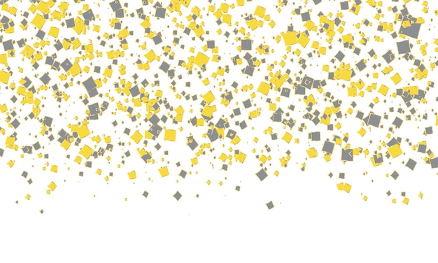 Chute de confettis. Fond de points jaunes et gris.