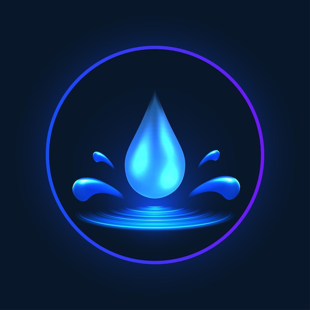 Chute d'eau goutte d néon brillant illustration résistant à l'eau et étanche signe hydratation et