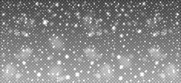 Chute de flocons de neige sur fond transparent. Illustration vectorielle
