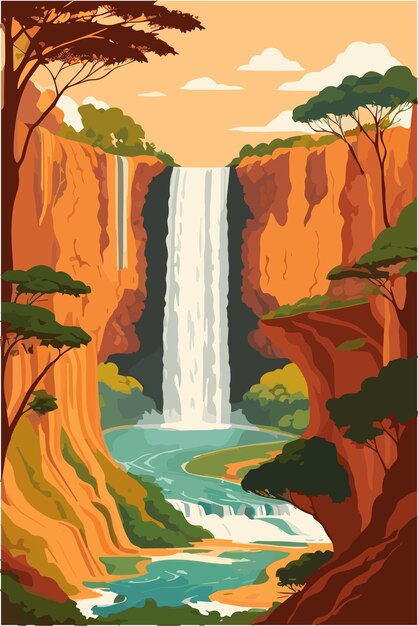 Les Chutes D'iguazu Du Brésil Au Printemps Avec Des Couleurs Chaudes Illustration Plate