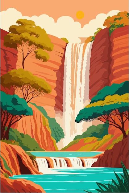 Vecteur les chutes d'iguazu du brésil au printemps avec des couleurs chaudes illustration plate