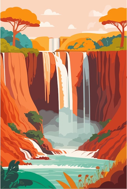 Les Chutes D'iguazu Du Brésil Au Printemps Avec Des Couleurs Chaudes Illustration Plate