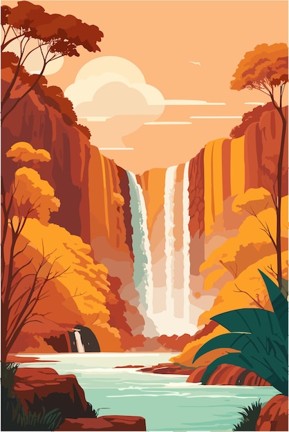 Les Chutes D'iguazu Du Brésil Au Printemps Avec Des Couleurs Chaudes Illustration Plate