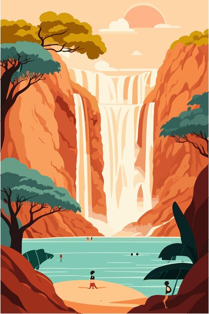 Vecteur les chutes d'iguazu du brésil en été avec des couleurs chaudes illustration plate