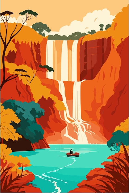 Vecteur les chutes d'iguazu du brésil en été avec des couleurs chaudes illustration plate