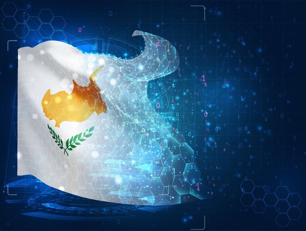 Chypre vecteur drapeau abstrait virtuel objet 3D à partir de polygones triangulaires sur fond bleu