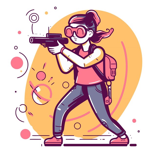 Vecteur ciblage arme pistolet ciblage tirer personnage de fille de dessin animé personnage humain jeune femme illustration personnes adulte femelle