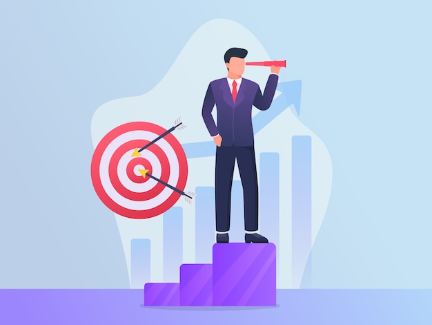Cible commerciale avec objectif de l'homme d'affaires et concept visionnaire