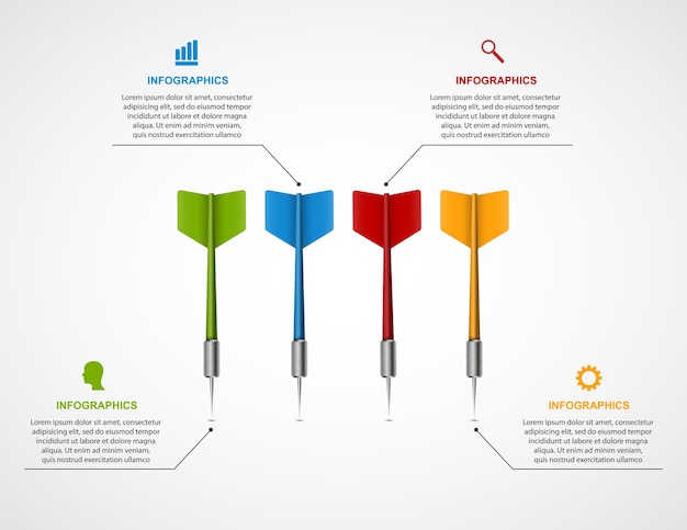 Cible de modèle infographique avec fléchettes.