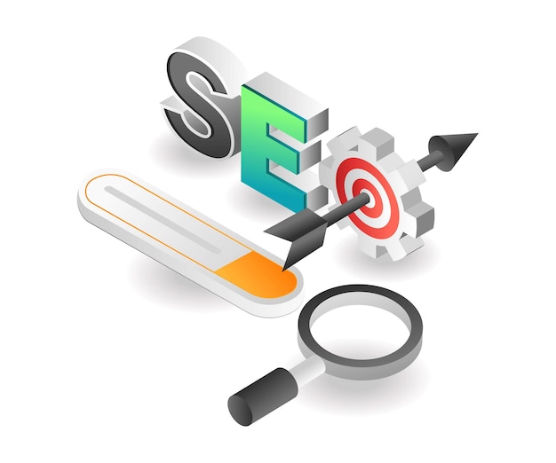 Cible d'optimisation seo d'illustration de concept isométrique plat