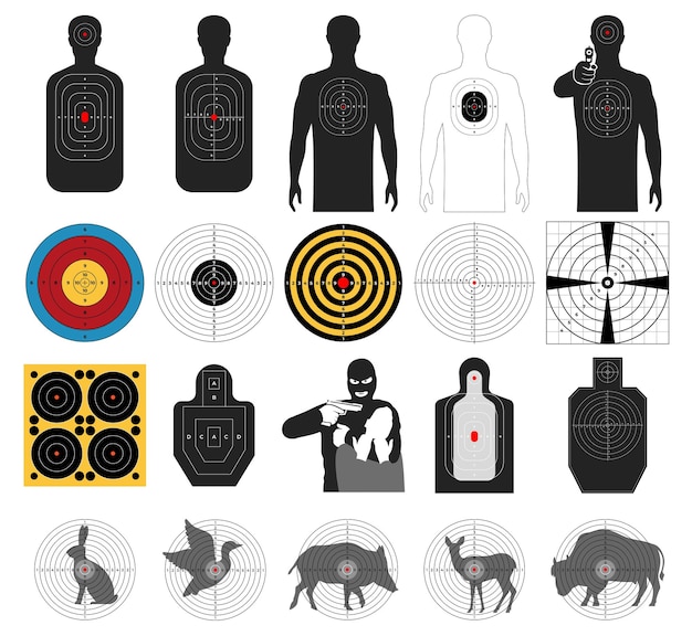 Cibles Pour L'entraînement Au Tir Différents Types De Silhouettes Pour Apprendre à Tirer Des Armes Illustration Vectorielle