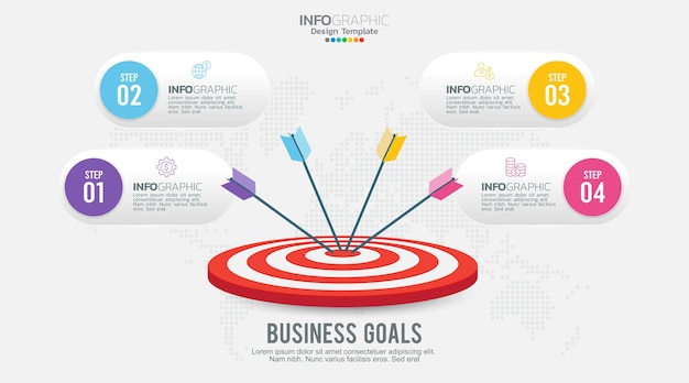 Ciblez avec quatre étapes vers votre modèle d'infographie d'objectif pour les présentations d'entreprise sur le Web