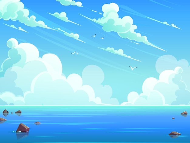Le ciel bleu et les nuages sur l'eau